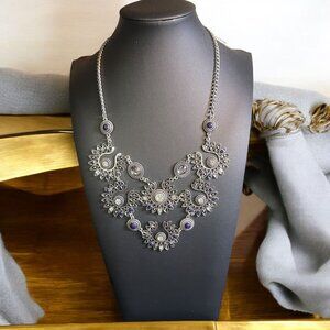 New York & Company Silver-Tone Statement Necklace - Crystal & Purple Gem Accents